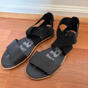 Sorel Black Strappy Elastic Ankle Sandals